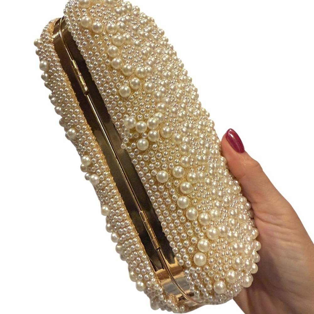 NWT Boutique Pearl Beaded Evening Cocktail Clutch - Picture 7 of 8